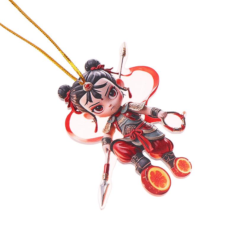Cartoon Nezha Pendant Keychain Anime Nezha 2D Flat Acrylic Ornament Charm,Hanging Decoration For Car,Bag,Festive,Party,Gift
