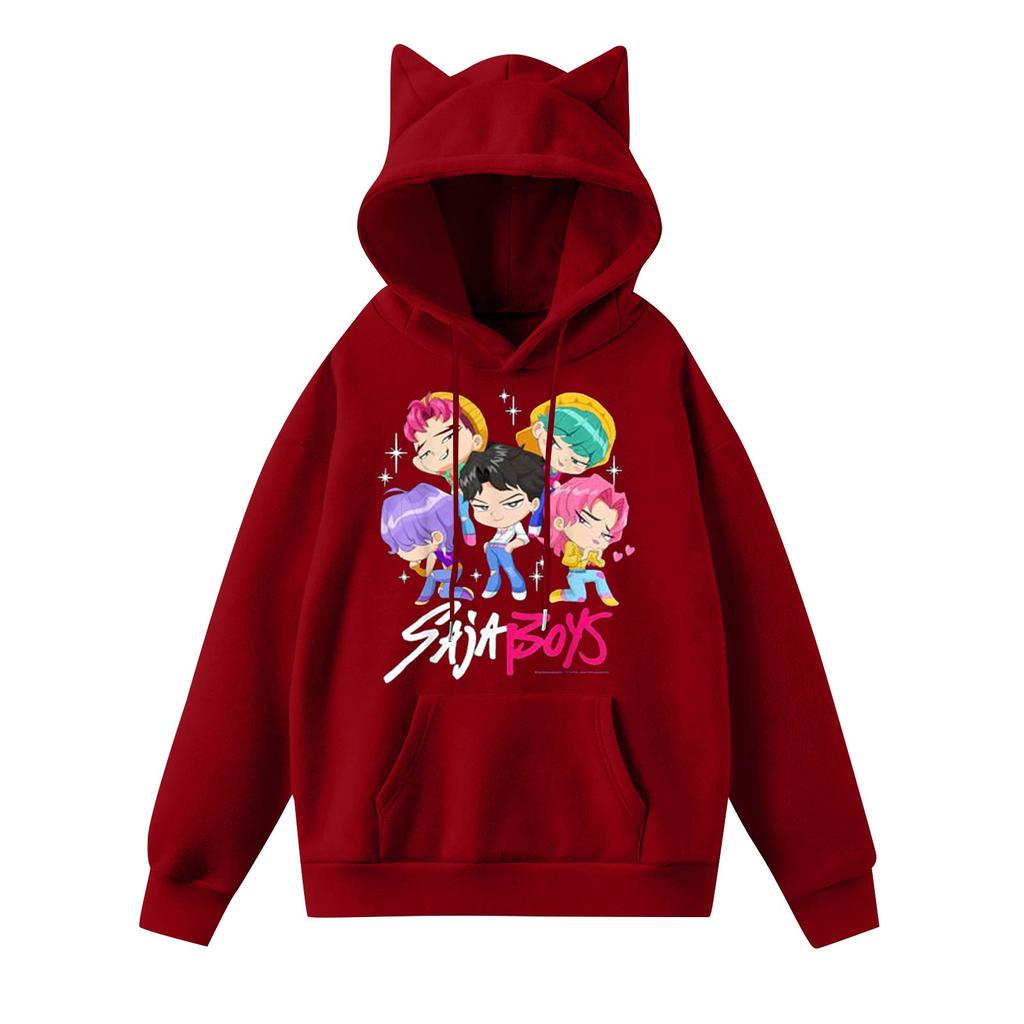 Damemote Casual Langermet trykt Rundhals hettegenser Pullover Topp med lommer