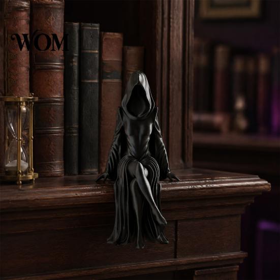 Geheimnisvolle Gesichtslose Frau Statue Gotische Kapuzenhexe Skulptur, Sitzende Dame Dunkle Ästhetik Atmosphärische Tischplatten-Dekoration Figur, 3D-Gedruckt