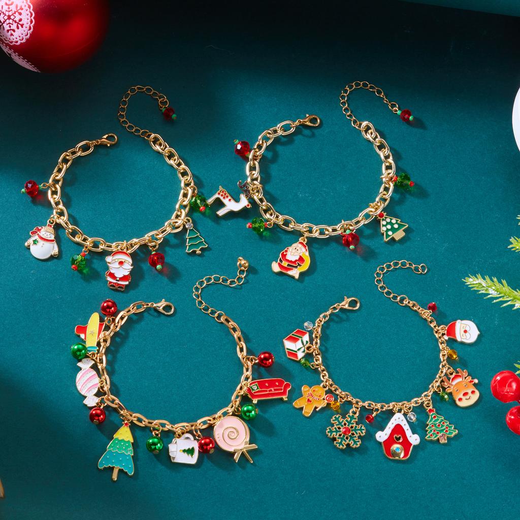 Christmas Santa Claus Metal Link Chain Bracelets for Women Men Candy Snowflake Xmas Tree Elk Drop Bracelets Charm Party Jewelry