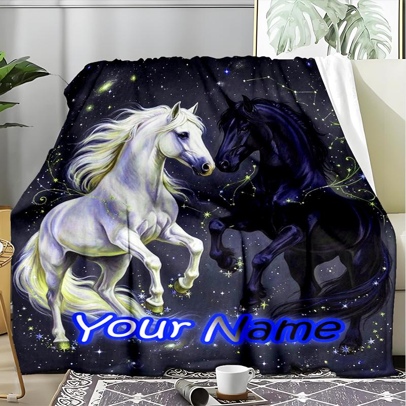 1PC Custom Name "Galactic Horse Dance" flannel blanket versatile,all-season throw suitable for the living room,bedroom,camping,travel,and gift
