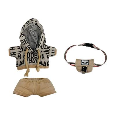 Niannyyhouse 10cm Plush Clothes Loose Hip Hop Set with Hoodie, Stretch Shorts, Backpack, and Cotton Doll Clothes (Brown, 10cm)