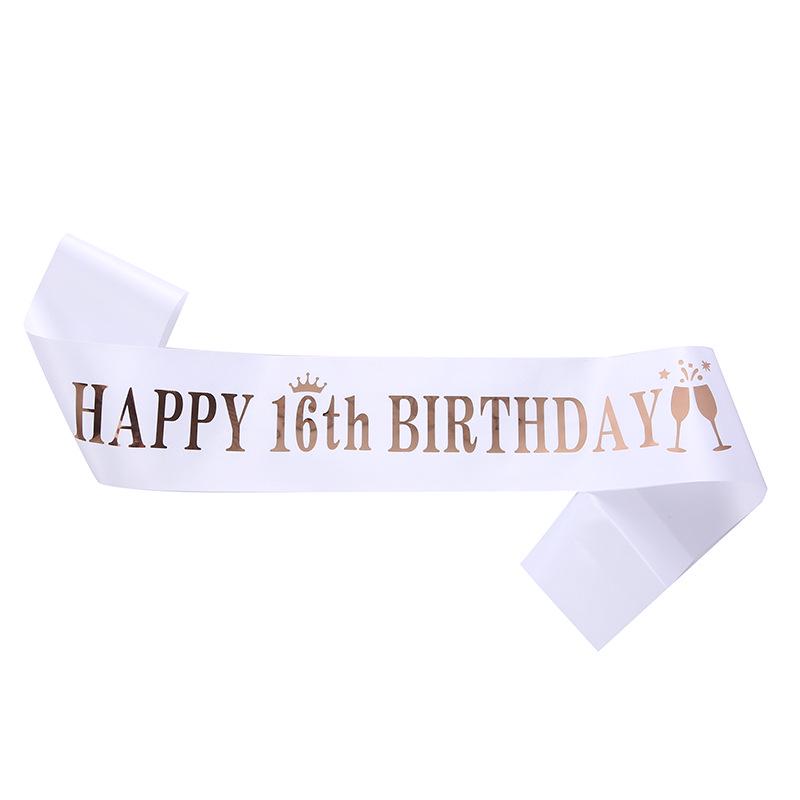 Happy Birthday Party Sash Ribbon - Age Options: 10, 13, 16, 18, 21, 30