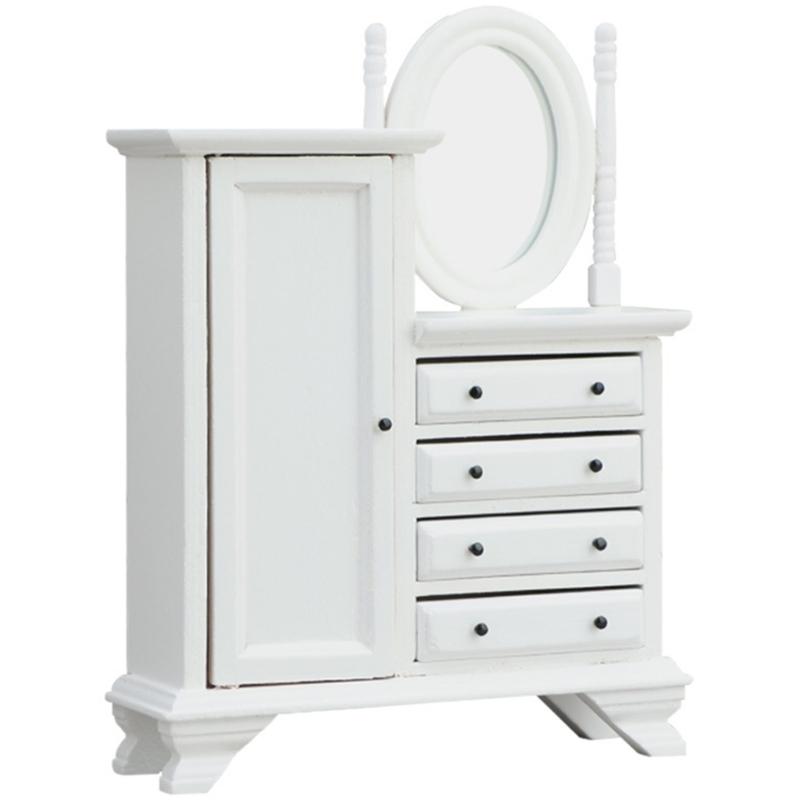 

Handcrafts Miniature Wood Doll House Vanity Dresser European Design Furniture For 1/12 Scale Doll House Scene Decoration білий