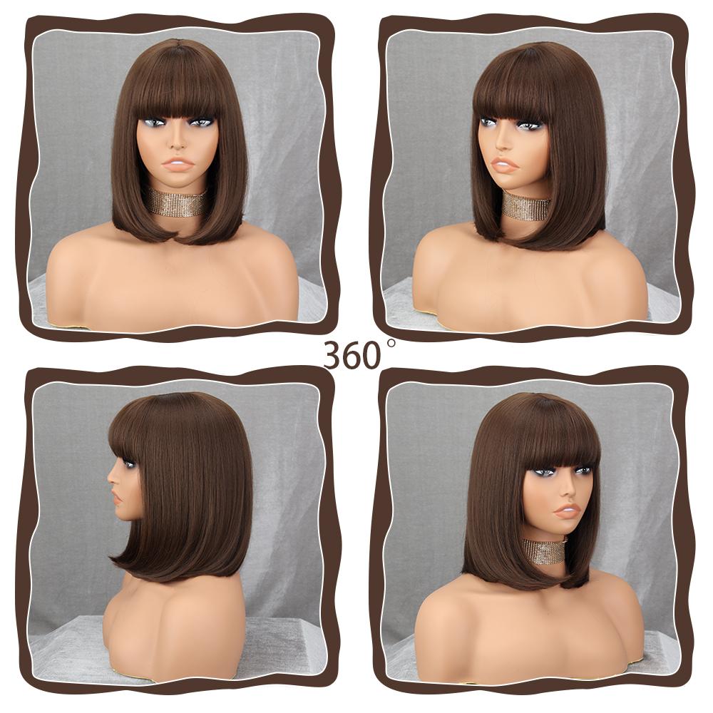 MISSQUEEN Short Bob Red Wine Wig with Bangs Synthetic Wigs for Women Straight Heat Resistant Lolita Cosplay Party Hair