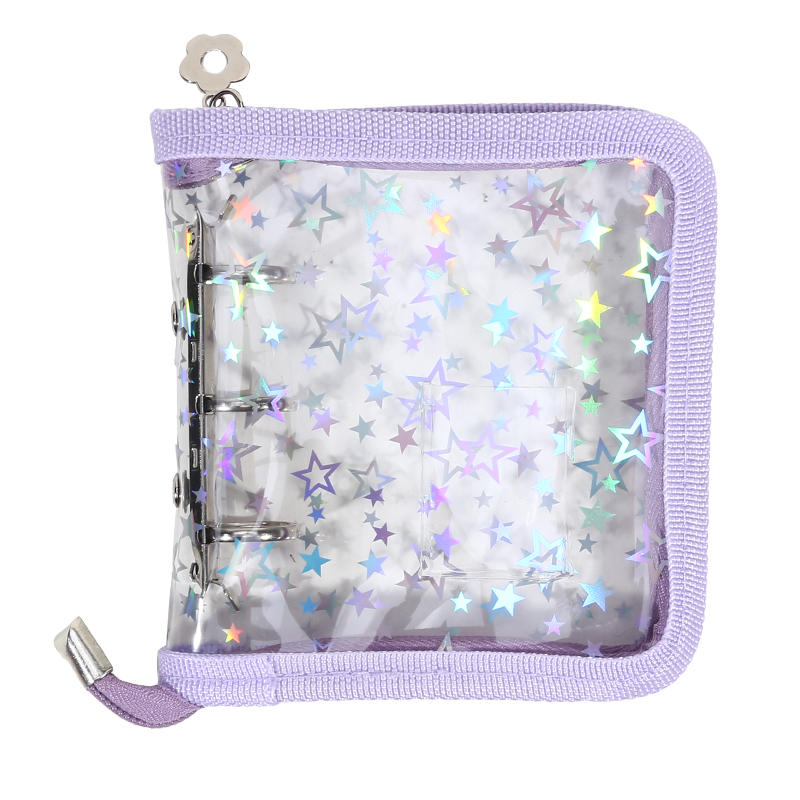 Mini PVC 3-Ring Binder Laser Star Design Zipper Closure Transparent Album For Photo Card Storage Memory Keeping Collecting Exquisite Fast Delivery