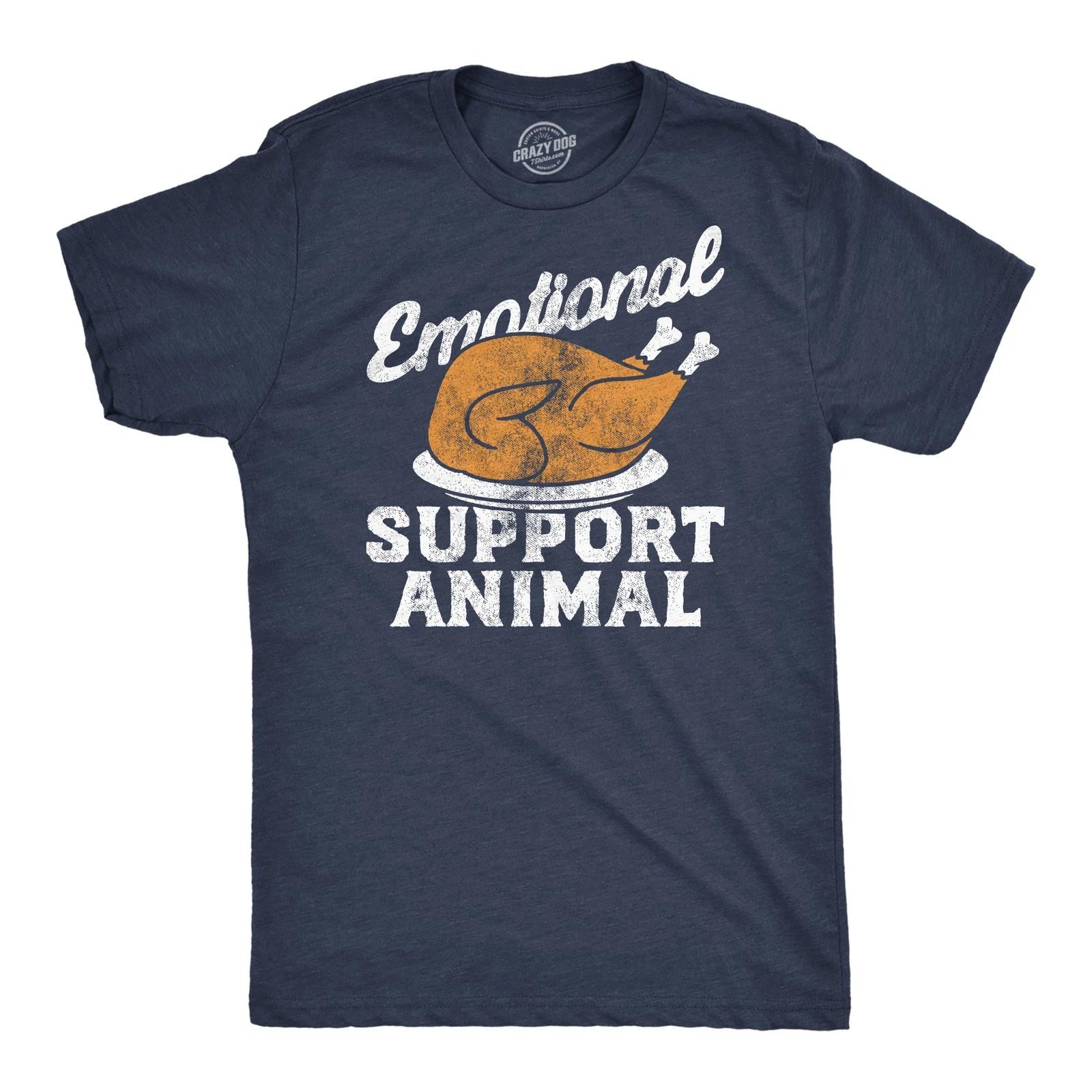Mens Funny T Shirts Emotional Support Animal Turkey Sarcastic Thanksgiving M