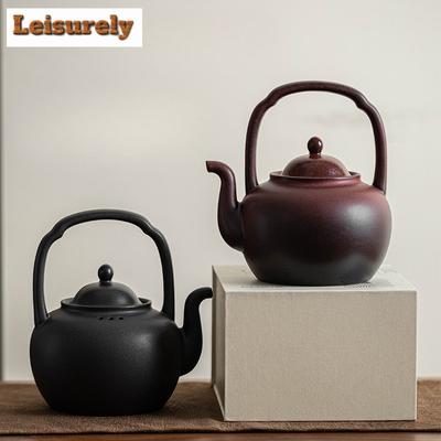 1000ML Zen Black Pottery Ceramic Teapothandmade Palace Lantern Lifting Handle Pot Boiling Water Kettle For Charcoal Stove Teaset