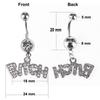 316L Stainless Steel Belly Button Ring with Pink Letter Pendant and Diamond-Set