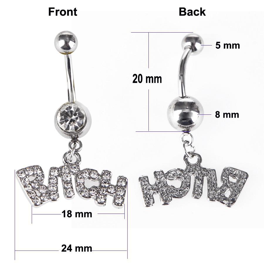 316L Stainless Steel Belly Button Ring with Pink Letter Pendant and Diamond-Set