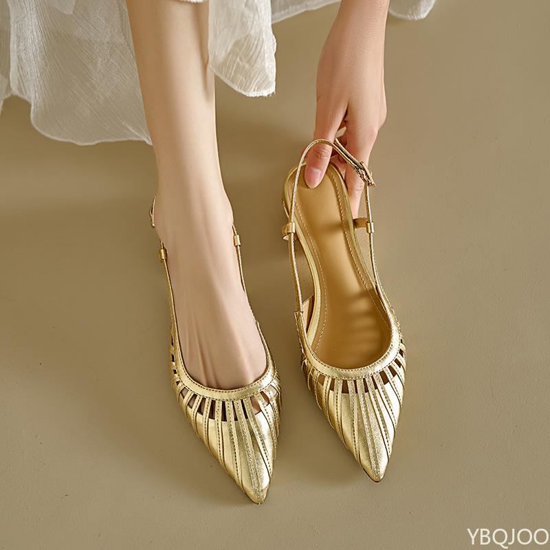 Fashion Solid color High Heel Sandals New 2025 Summer Women's Strap Pointed Toe Heel Shoes  Versatile Slingback women shoes