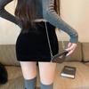 Women's High Waist Black Velvet Mini Skirt - Autumn/Winter 2026 Bodycon A-line Hip Wrap Style