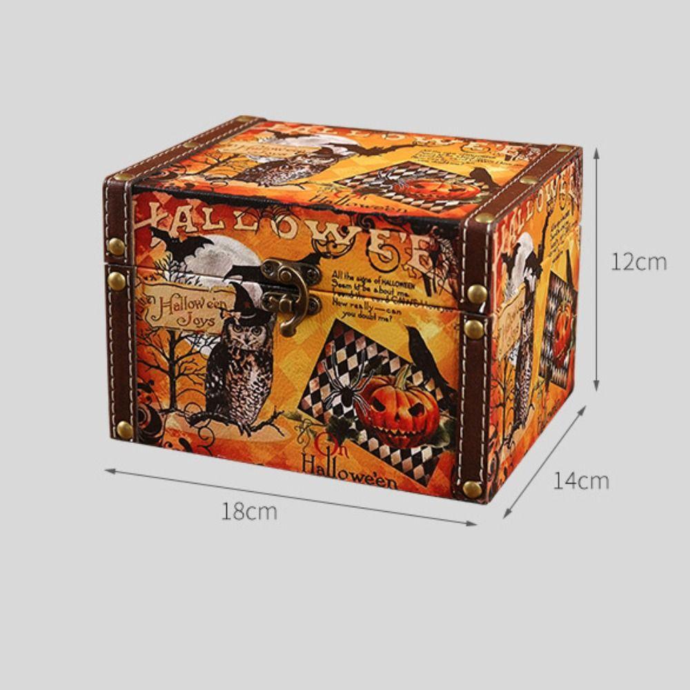 Portable Halloween Gift Box Waterproof Wooden Storage Box Halloween Candy Box  Photographic Prop