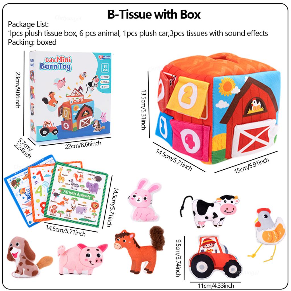 Plush Barn with Farm Animals Baby Toys Sensory Montessori Toy Portable Baby Farmhouse Toy for Infants Toddlers Newborn Gifts