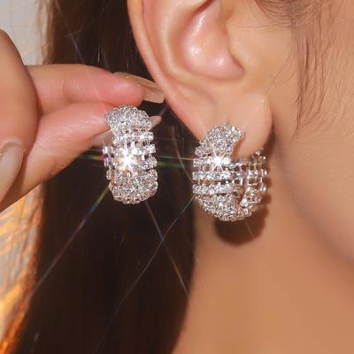 High Version Of The Luxury Sparkling C-Shaped Earrings Simple And Versatile With Rhinestone Stud Earrings Women's Earrings 1 Pair
