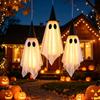Hanging Spirit Figure Set for Halloween, 3 Fabric Draped Seasonal Accents for Living Room Porch Doorway and Themed Party Display Use
