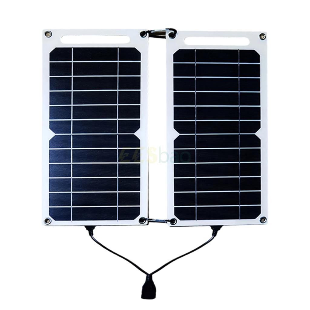 Fast Charging Dual Solar Panel Hiking Camping  USB 5V Waterproof Portable  Mobile Phone Power Bank Charging Detachable fold