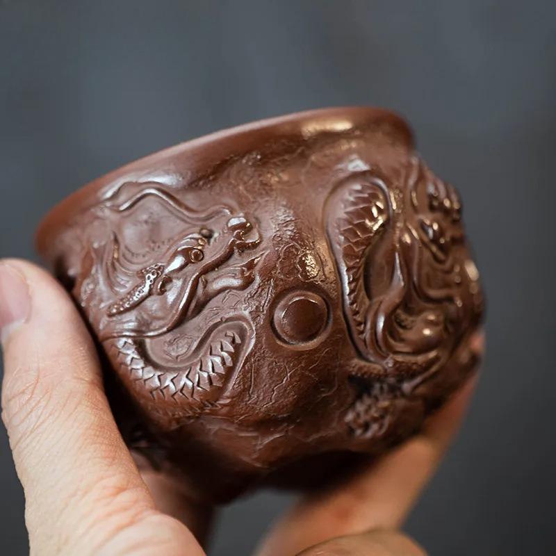 100ml Yixing Zisha Nine Dragon Fish Transforms Teacup Zen Tea Bowl Cute Cup Tea-tasting Smelling Cup Jianzhan Master Cups Teaset