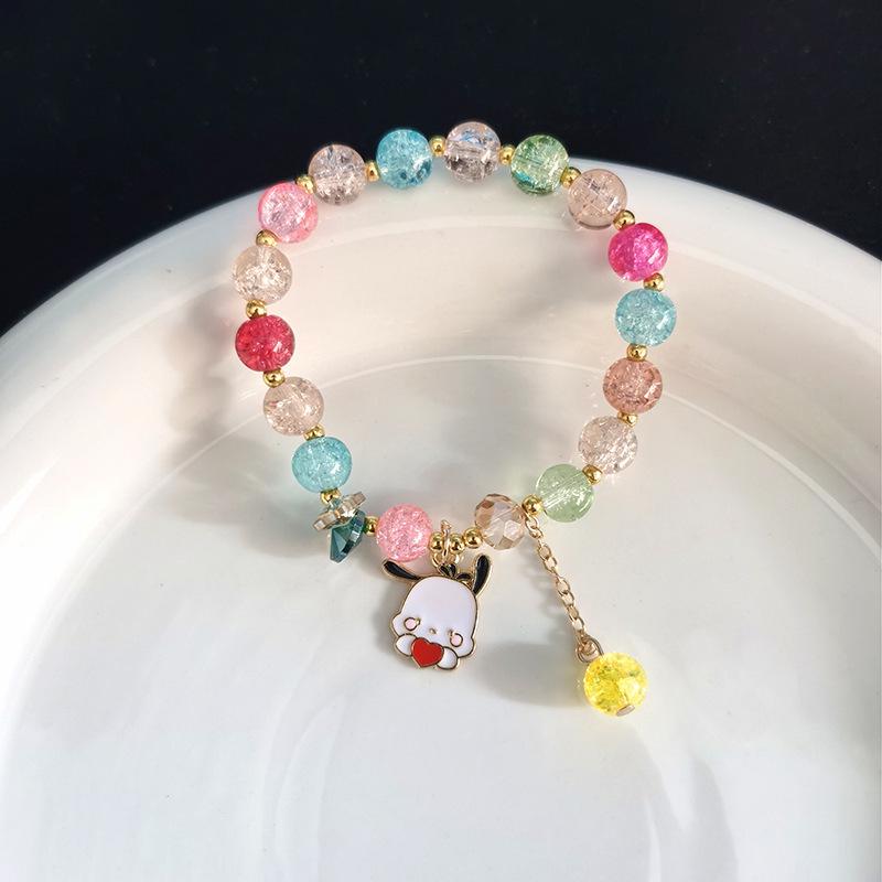 Sanrio Popcorn Crystal Beaded Bracelet: Strawberry Bear & Kuromi Cartoon Charm - Perfect Christmas Gift for Besties