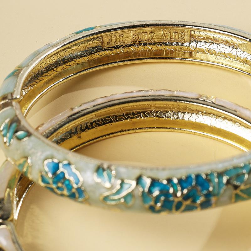 Vintage Enameled Bracelets For Women Flower Gold Color Cloisonne Bangles Elegant Women'S Jewelry Gifts
