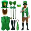 10pcs St. Patrick's Day Green Hat Beard Costume Sock Necklace Glasses Bracelet Vest Tie Festival Birthday Party Decor Supplies
