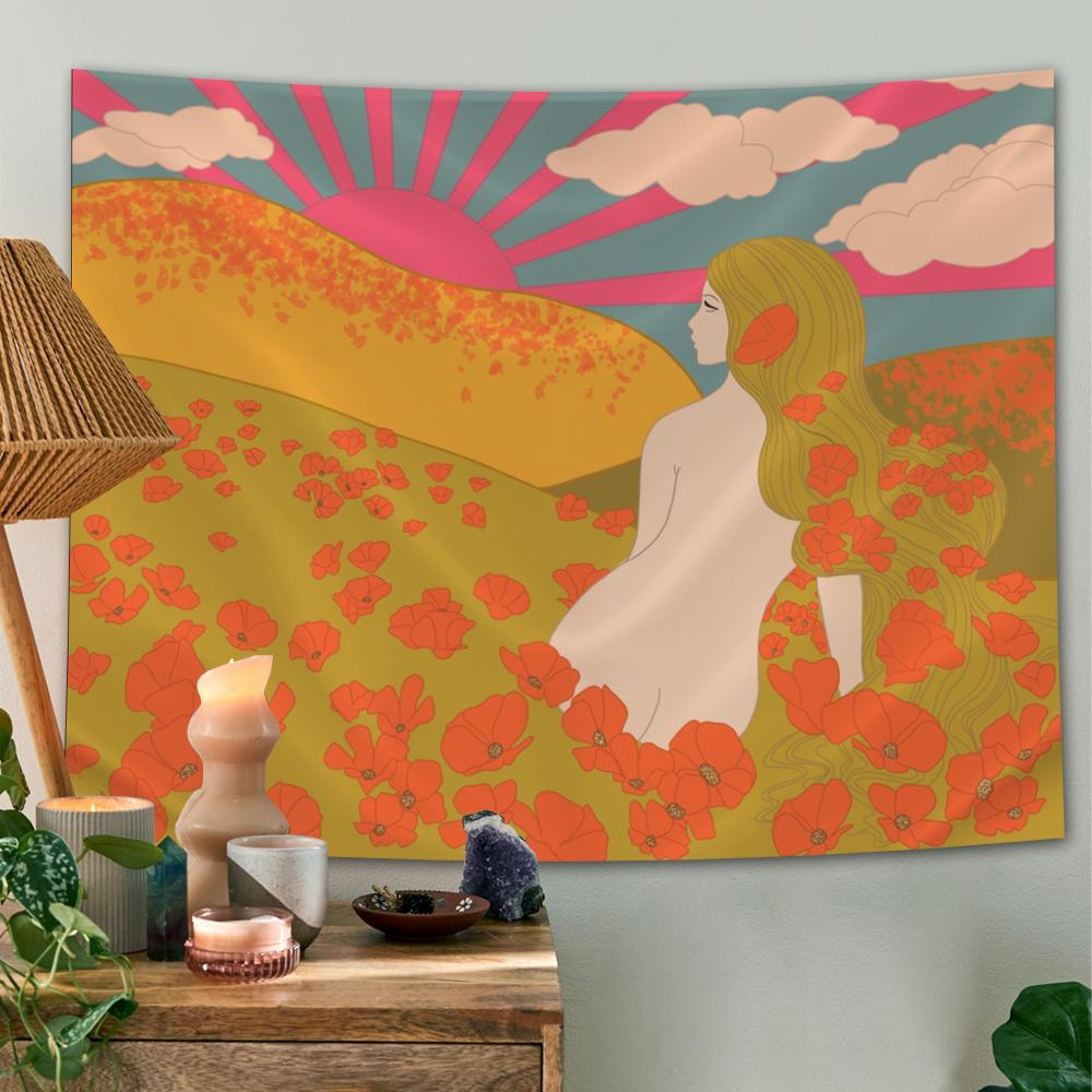 Boho Sun Tapestry Wall Hanging Moon Phase Rainbow Tapestries Bedroom Decor Bedspread Throw Cover