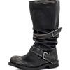 Chaussures à boucle de ceinture, Bottes rétro mi-mollet à talons épais, Bottes de niche pour filles