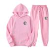 Unisex Casual Hooded Fleece-Lined Sweatshirt Pants Set Sporty Solid Color Outfit Fall