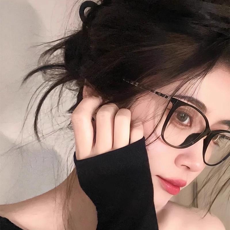 Xiaoxiangjia Versatile Cat Eye Glasses Women's Plain Eye Frame Advanced Sense Myopia Glasses Fashion Anti-Blue Light Flat Mirrors