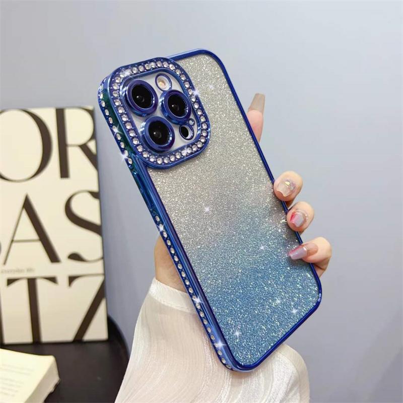 Luxury Fashion Gradient Diamond Soft TPU Phone Case For iPhone 14 13 12 11 Pro Max Electroplating Shockproof Case For iPhone 14 13 12 11