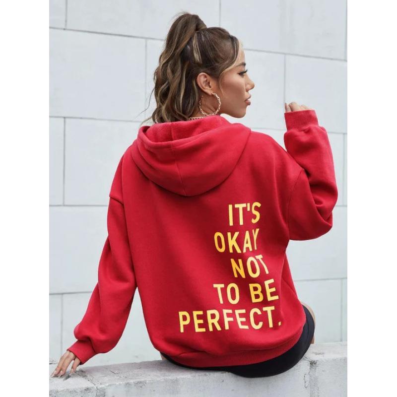 Women's Multi-color Letter Print Casual Loose Long Sleeve Hooded Sweatshirt