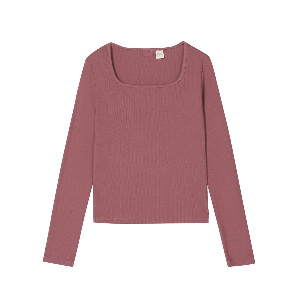Levis Comfortable Versatile Fashion Basic Square Neck Long Sleeve T-Shirt Women Tops 005IO-0008