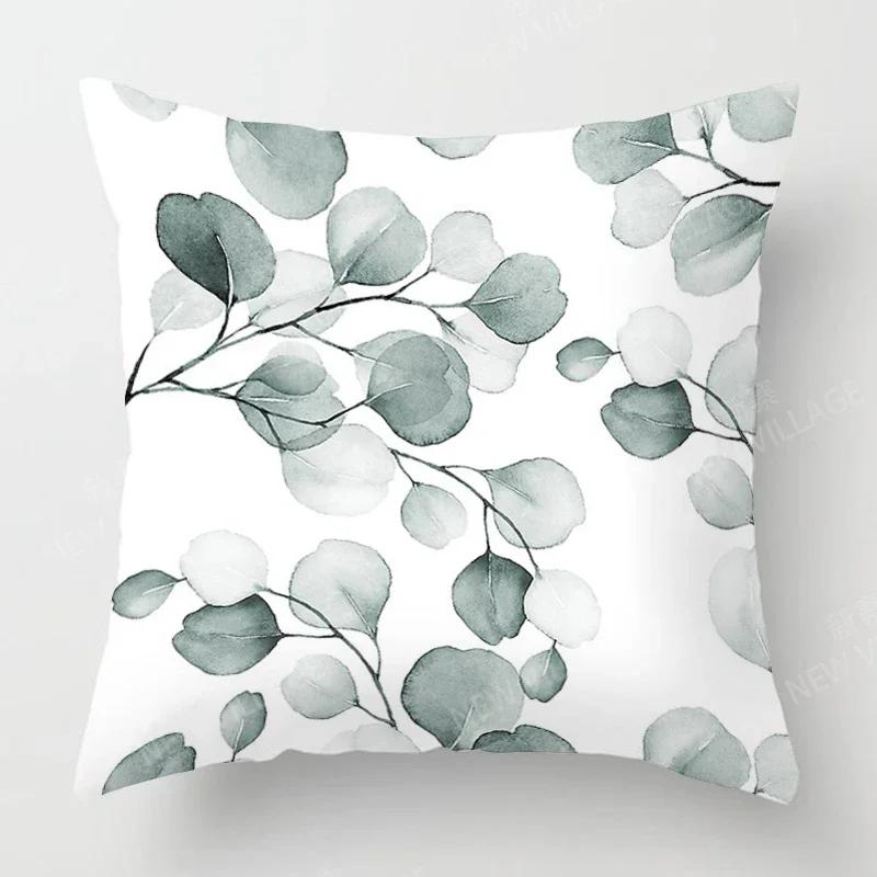 Nordic Fall Home Decor Autumn Throw Pillow Case Sofa Cushion Cover Modern 45x45cm 45*45 50x50 60x60cm 40*40cm Leaf Plant Green