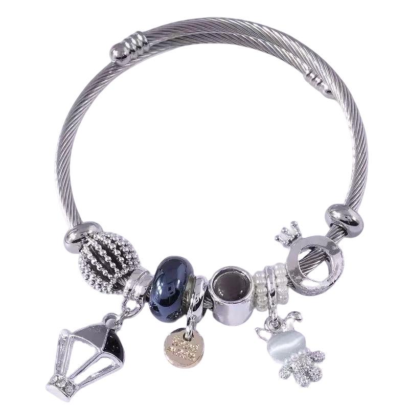 

Женский браслет-бенгл Panjia Dora из нержавеющей стали с подвеской в виде воздушного шара и кролика, инкрустированный бриллиантами