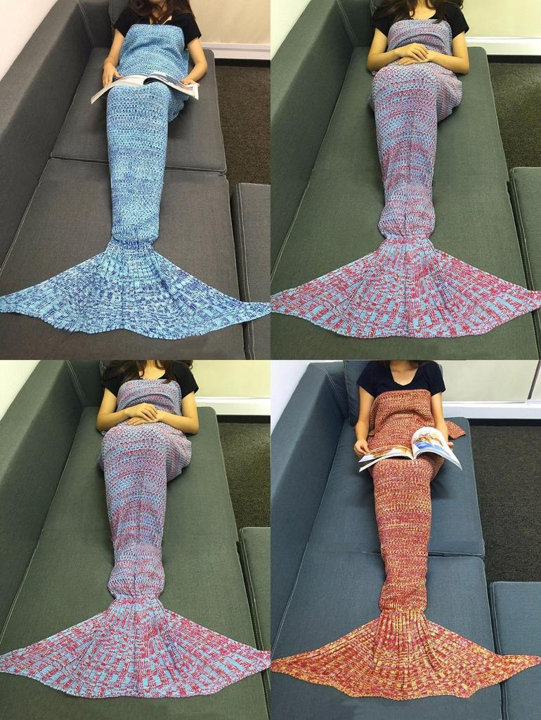 Mermaid Tail Blanket With Knit Fabric For Cozy Home Lounge Decor