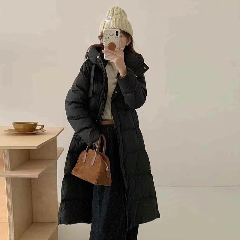 

Premium cold-resistant long down jacket for women s 2025 winter thickened placket with three buttons over the knee white duck down waist jacket XXL чорний