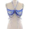Women's Gradients Body Chain Jewelry Bra Colorful Beaded Tassels Halter Neck Crop Top For Dancing and Festivals Wear
