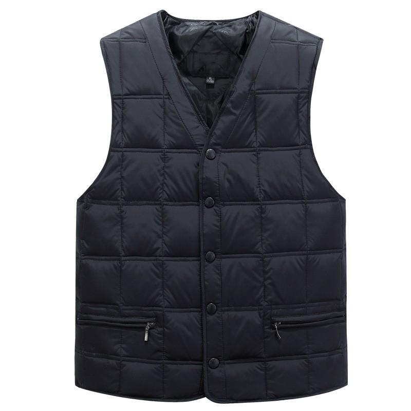 

Men s Winter Sleeveless V-neck Warm Waistcoat Middle-aged and Elderly Slim Casual Straight Hem Tops 5XL чорний