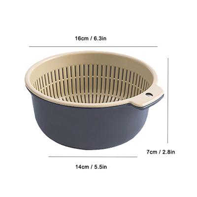 Double Layer Vegetable Washing Basket Fruit Drain Basket Kitchen Strainer Basket for HouseholdGray