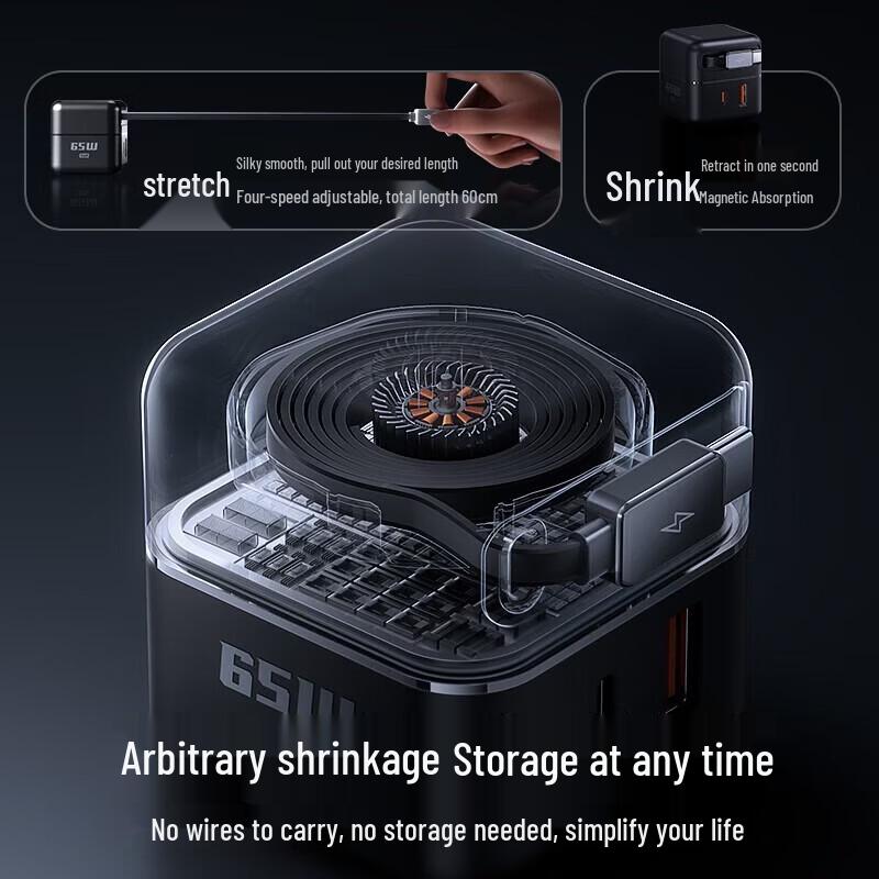 Llano 65W GaN Multi-Port Desktop Charger with Retractable Cable