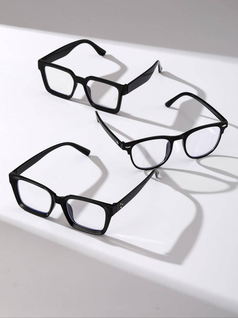 3PCS Men Classic Square Frame Clear Glasses For Women Daily Life Clothing Accessories.