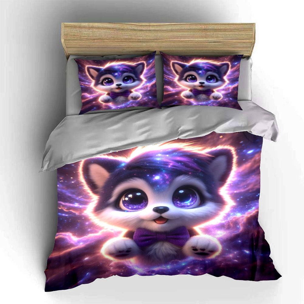Cartoon Cute Creature In Mystical Nebula Duvet Cover Set With 3D Printing Design Soft Polyester Bedding Set All-Season Comfort