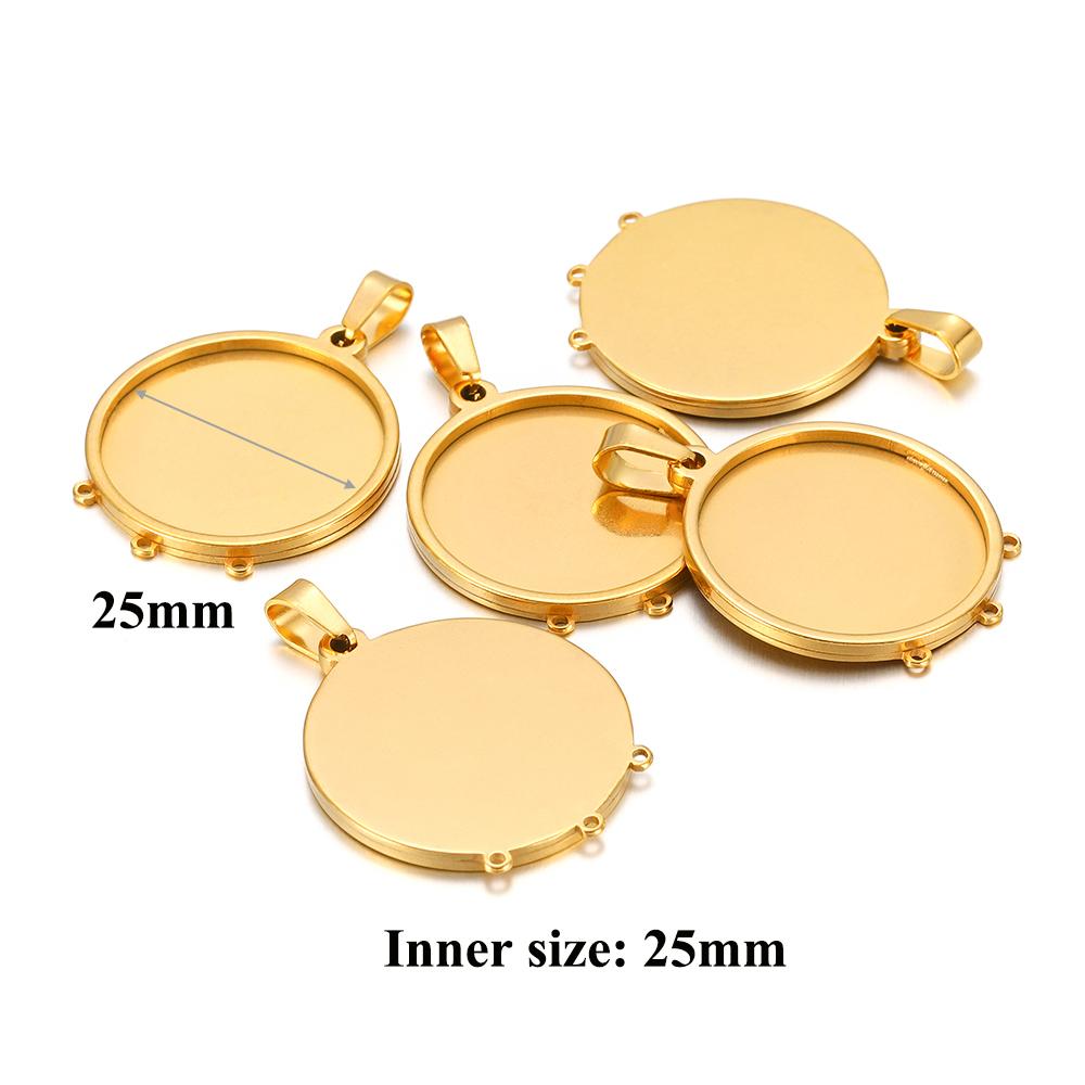 5Pcs Stainless Steel 18*25mm Drop Cabochon Cameo Base Setting Charms Round 15mm Connectors Pendant Necklace Jewelry Findings
