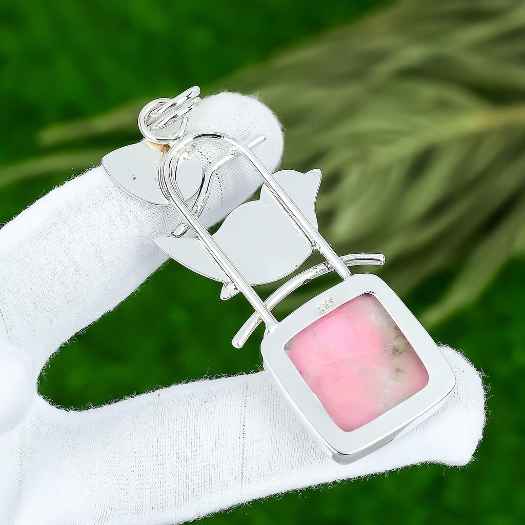 Sterling Silver Cushion Thulite Stone Handmade Engagement Anniversary Pendant
