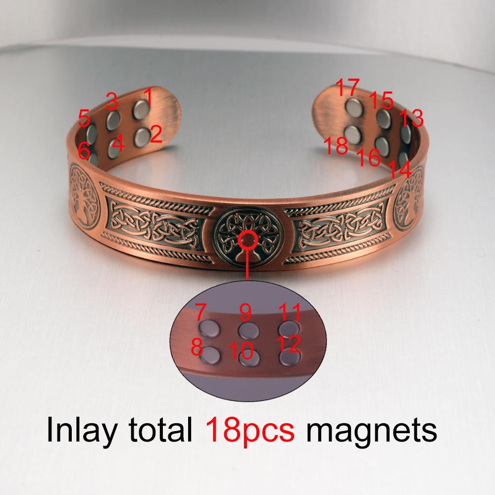 Vinterly Pure Copper Bracelets Vintage Viking Yggdrasil 15mm Adjustable Cuff Bangles Health Energy High Magnet Jewelry Resizable