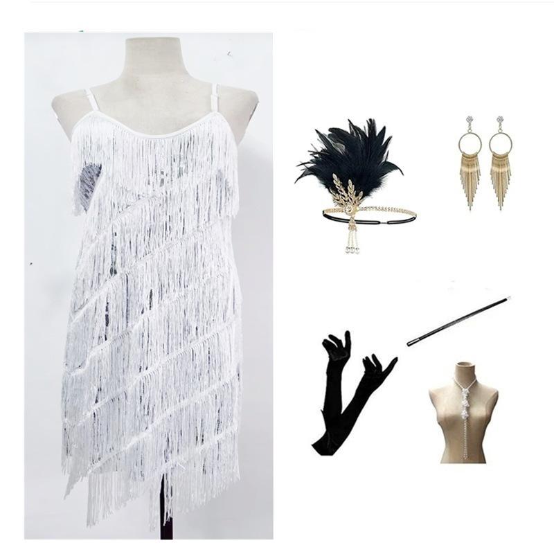 Gatsby 1920s Tassel V-Neck Spaghetti Strap Evening Gown: Retro Latin Dance & Cocktail Party Dress