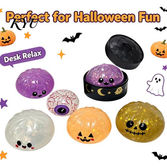 Weiches Knetspielzeug für Angst und Konzentration Halloween-Brötchen mit Dampfer, Sensorischer Fidget Stressball, Gruseliger Geist Dehnbares TPR-Spielzeug Kürbis zur Entspannung