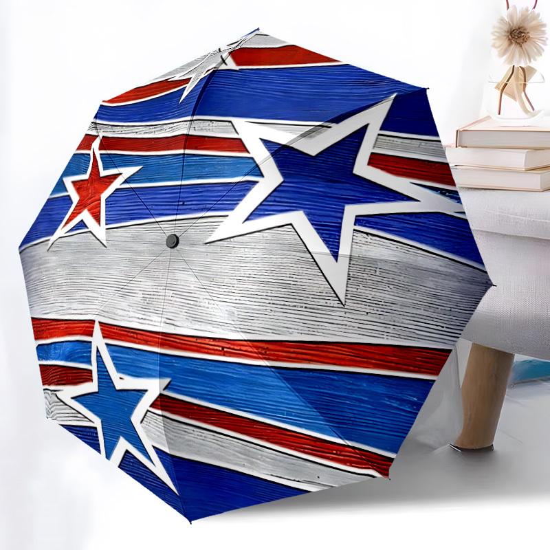 1pc Stars Stripes Automatic Open/Close Umbrella, Portable Folding Umbrella, Compact Travel Umbrella for069