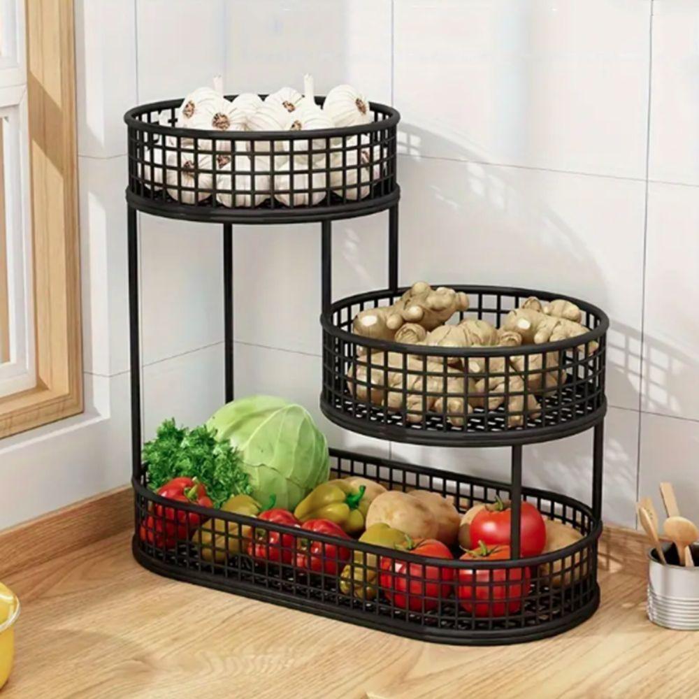 

Metal Wire Fruit Storage Basket 3 Tier Vegetable Storage Rack Fruit Serving Tray Countertop S чорний