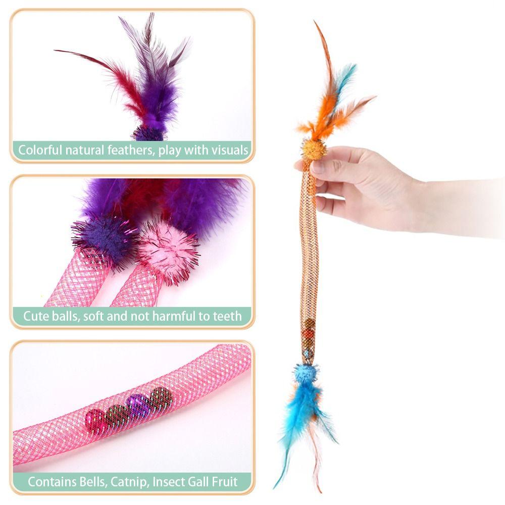 Jouet Interactif pour Chat avec Plumes et Clochettes, Infusé à l'Herbe à Chat, Résistant aux Morsures, Jouet Corde Élastique pour Chat, Soulage l'Ennui